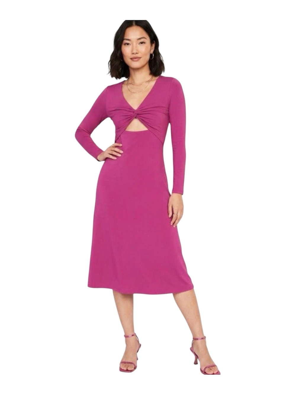 Old Navy Pink Twist Front Cutout Long Sleeve Midi Dress Size M Orig $50